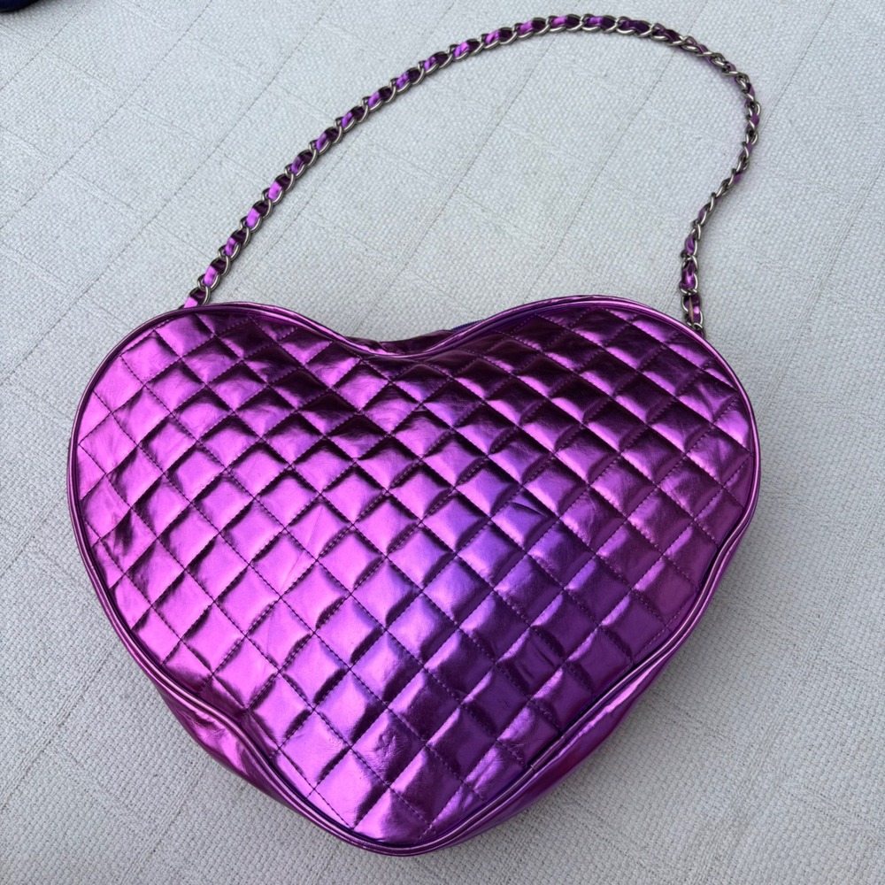 Y2K JUSTIN BIEBER Someday Purple Quilted Large Heart Shape Chain Strap Purse